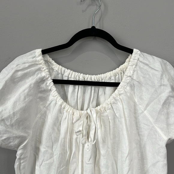 Deiji Studios Capped Sleeve Long Dress White Linen - Picture 2 of 3